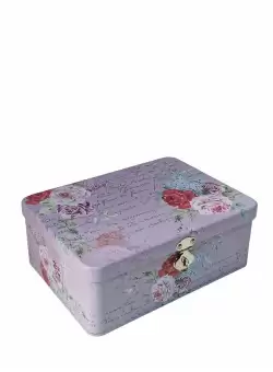 Cutie Decorativa Metalica cu lacat, Patrata, Model Flowers, 21x15.4x7.8cm, mov