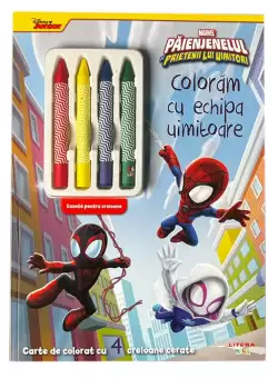 Disney. Marvel. Paienjenelul si prietenii lui uimitori. Coloram cu echipa uimitoare. Carte de colorat cu 4 creioane cerate