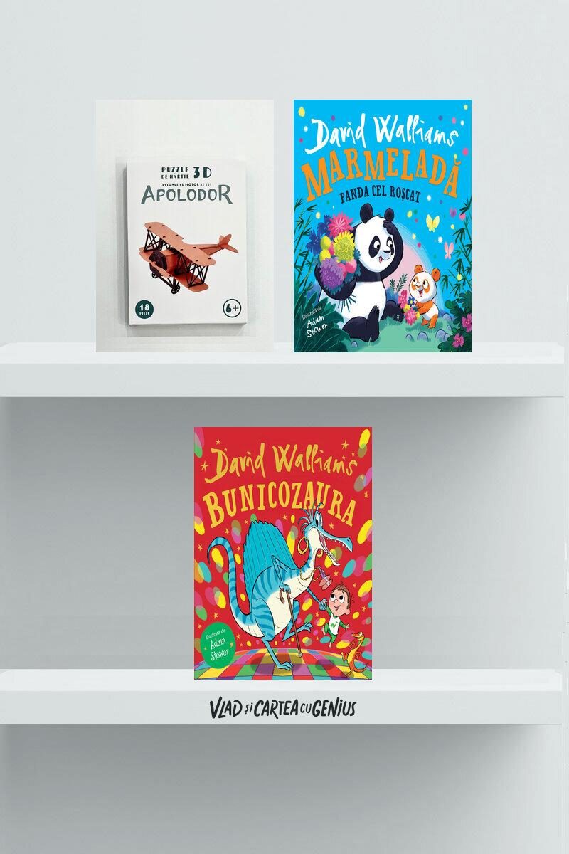 Pachet D. Walliams (Bunicozaura, Marmeladă. Panda cel Roșcat) + puzzle avion - David Walliams