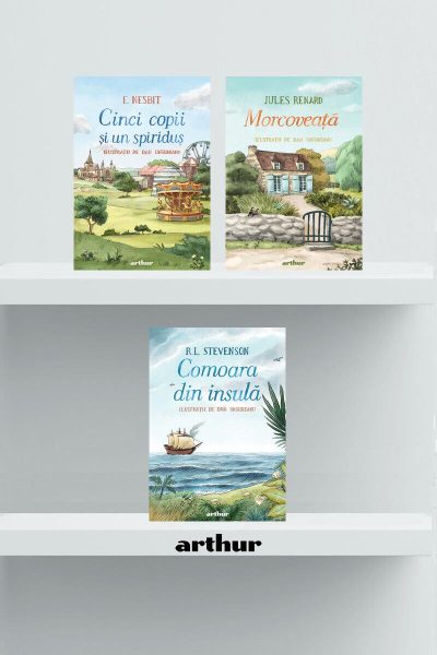 Pachet ilustrator Dan Ungureanu (Morcoveață, Comoara din insulă, Cinci copii și-un spiriduș) - Jules Renard